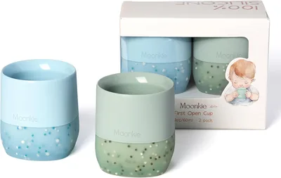 Moonkie Silikon Trinkbecher für Babys, 2er Pack, Lernbecher ab 4 Monaten, BPA-frei, mit Messskala, 60 ml