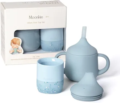 Moonkie Zestaw Kubek do Nauki Picia, Sippy Cup dla Niemowląt 4 Uncje & Kubka dla Dzieci 2 Uncje, 100% Silikonowy, Kubek Słomy - Najlepsza Cena