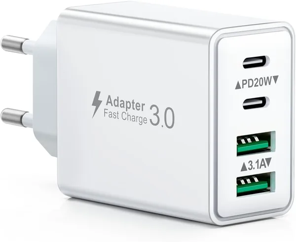 Chargeur USB C 40W, Adaptateur 4 Ports Type C PD+QC 3.1A pour iPhone 17/16/15/14/13