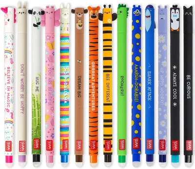 LEGAMI 14 Pack Gel Ink Pens, Encre Sensible à la Chaleur, Effaçable, Différentes Couleurs et Motifs de Barillet, Taille 0.7mm, Thème Animal
