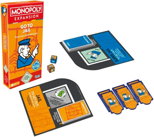 MONOPOLY Go to Jail Expansion Pack | Fast-Paced Fun for Classic Monopoly | 2-6 Players | Ages 8+ | 40 Mins