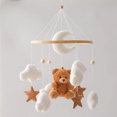 Mobil för Babybädd med Ring Blå himmel och Brun Bär Dekorationshängning för Babyrummet