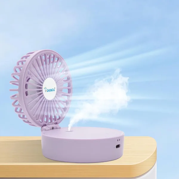 Handhaltbarer Nebelventilator mit Cool Mist, tragbarer Mini-Ventilator, USB-Ladbar, 5 Geschwindigkeitsstufen, faltbarer kleiner Tischventilator, USB-Ventilator Geschenke für Frauen