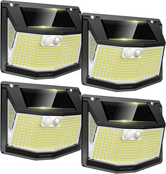Lámpara Solar Exterior TECKNET, 248 LED/300° Iluminación Potente, Luces LED al Aire Libre con Sensor de Movimiento, 3 Modos IP6