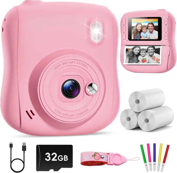 Cámara Instantánea Hangrui para Niños, 1080P, con Tarjeta de 32GB, Impresión - 36% De Descuento