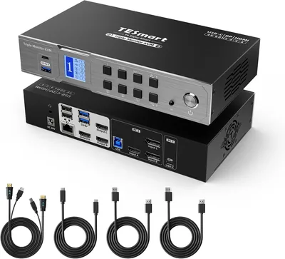 TESmart Triple Monitor KVM Switch - 4K@60Hz, USB-C PD
