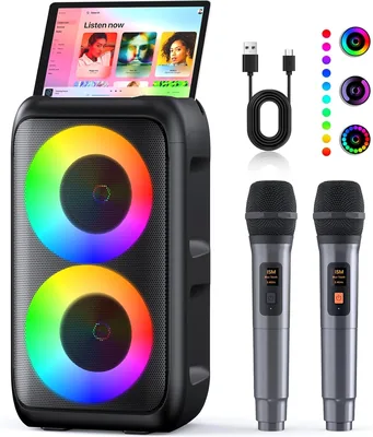 Karaoké pour Adultes (Nouvelle Génération 2026) | Haut-parleur Karaoké avec 2 Micros Sans Fil | Compatible TV/Smartphone/iPad/TWS/AUX/USB/FM