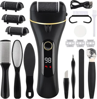 Foydream Electric Foot File con Dureza, 3 Rodillos de Reemplazo, Filero Eléctrico de 18 en 1 para Eliminar Callos