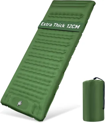 Self-inflaterende slaapmat 12 cm, dikke luchtmatrass met voetpomp, voorkomt luchtverlies, inflatie