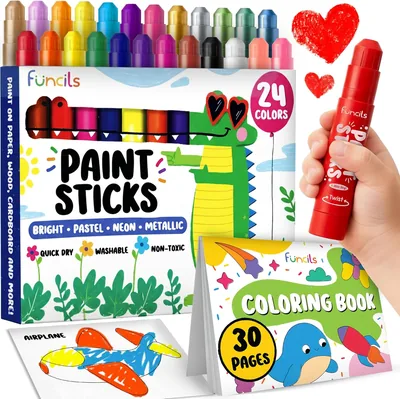 24 Washable Tempera Paint Sticks for Kids - Non-Toxic Markers
