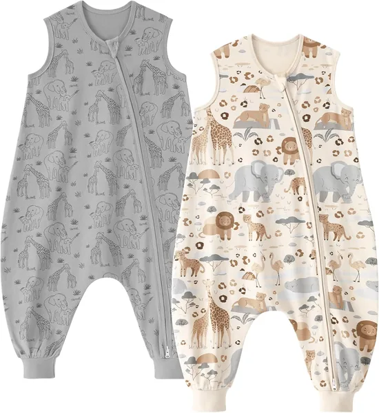 Unnivoll Baby Sleeping Bag mit Füten, 0.5 Tog, Kinder-Schlafmantel, Pack von 2, weiches Schlafmögen in Beige/Grau, 80 cm