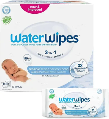 Toallitas Húmedas WATERWIPES para Bebés, 18 Paquetes (Hipoalergénicas)