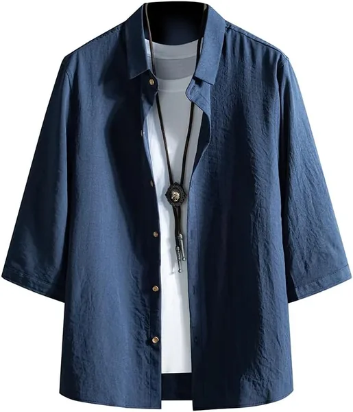 FUZHIHUA Men's Shirt 3/4 Sleeve Summer Clothing