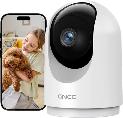 GNCC 2K 3MP Caméra de Surveillance Intérieure WiFi pour Bébé/Animaux (1 pack) | Vision Nocturne Infrarouge, Carte SD/Cloud, PTZ 360°, Deux-Way