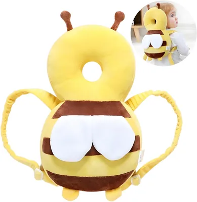 Panda Öron Babykopp Backpack, Ajtbar Koppkryppa, Justerbart Köppkusin Säker Pill (Gul)