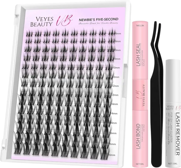 VEYESBEAUTY Individuele Wimpers Newbie's Vijf-Seconden Eyelash Extensions Kit Cluster Wimpers Wispy Look Bond & Seal