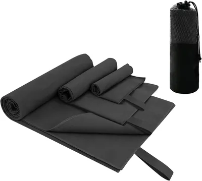 3 Piezas Toalla de Microfibra Deportiva, Absorbente y Rápido Secado, Negro