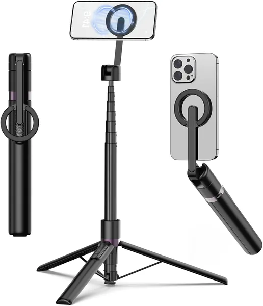 TONEOF 173cm Magnetic Phone Selfie Stick Tripod,Smartphone Tripod Stand All-in-1 with Integrated Wireless Remote