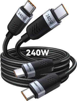 Rocoren Kabel USB C na USB C 240W [2M, 2 Sztuki], PD 3.0 Typu C Szybkie Ładowanie, nylonowy pleciony kabel USB C do iPhone 16 - Najlepsza Cena