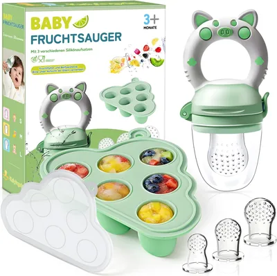 Pacificador para Bebés con Forma de Fruta + Moldes de Hielo + Chupetes de Silicona en 3 Tallas, Alimentador Anti-Asfixia para 3 a 24 Meses - 33% de Descuento