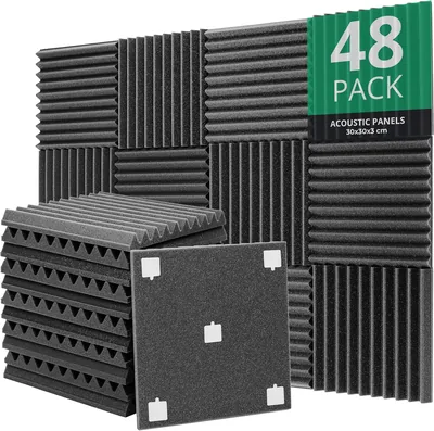 ROVSON - Pack de 48 Panneaux acoustiques en mousse feu retardatrice, 30 x 30 x 3 cm