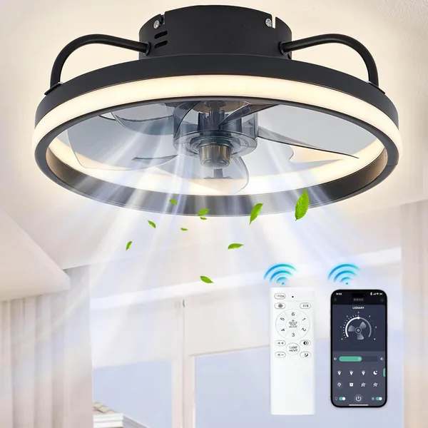 Ventilateurs de plafond Eznaobo 33/50 cm avec éclairage et télécommande, 6 vitesses réglables silencieusement - Application intelligente moderne