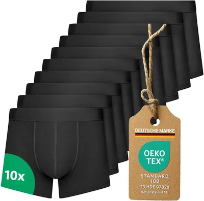 Calosy Men's Boxer Shorts, 10x Black Baumwoll Unterhosen, Atmungsaktive Unterwäsche