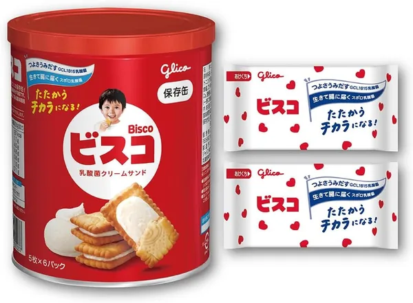 Bisco Storage Can Bisco Glico Lactic Acid Bacteria Cream Sandwich Biscuits Long-term Storage Emergency Food Preserved Food Disaster Preparedness Stockpiling Individually Packed 30