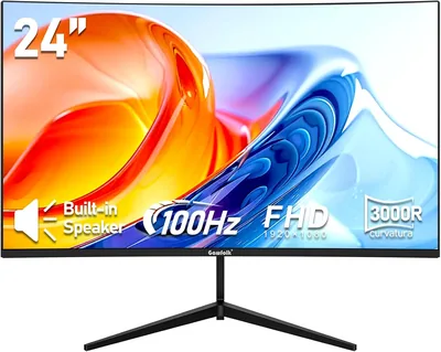 شاشة حاسوب جاففولك 24 بوصة بدقة FHD 1080p منحنية 3000R مع مكبرات صوت مدمجة | شاشة حاسوب خالية من الوميض تغطي 100% من sRGB