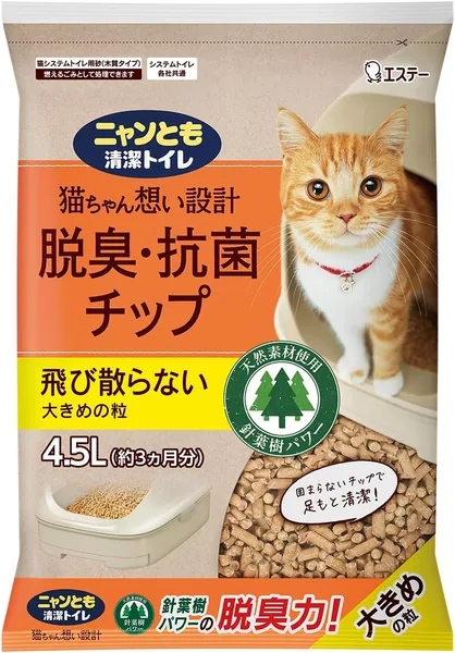 Nyantomo Clean Toilet Cat Litter [Natural Material for Powerful Deodorization] Deodorizing & Antibacterial Chips, Large Pellets, 1.2 gal (4.5 L) [Amazon.co.jp Exclusive]