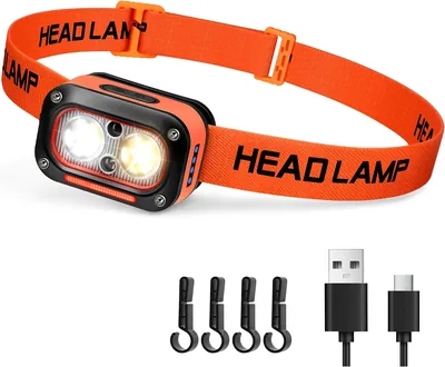 DARKBEAM LED Headlamp med Weiß-, Warm- och Rötligt, Oppladbar via USB C, Med Bewegingssensor och Justerbar