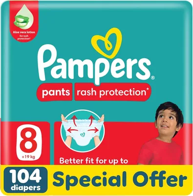 Pampers Rash Protection Culotte Pants Diapers Size 8, 19+kg Mega 104 Count | 52% Off
