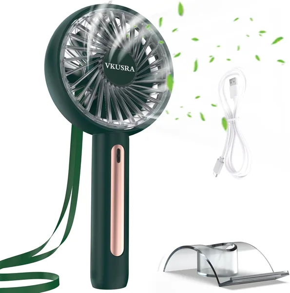 VKUSRA Handheld Fan, Portable Mini Ventilator mit 4 Geschwindigkeitsstufen und wiederaufladbarer Batterie, USB-Lüfter, Taschenventilator für Reisen, Büro