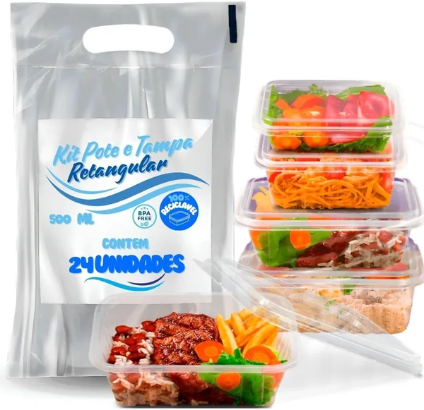 Pote Descart vel Freezer Micro-ondas Marmita - 24 Un Fitness Todos Tamanhos Onyon (500ML)