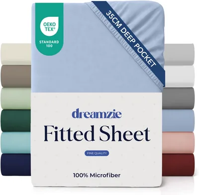 Dreamzie Bläkta Sängslak 200x200 cm med Kap 35 cm för Dicka Mattrasor - 100% Mikrofiber, Oeko TEX Certifierad utan Kemiska Produkter (Best Deal)