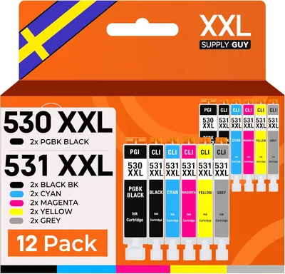 Supply Guy 530 531 XXL Black Patroner för PIXMA TS8750 TS8751 ersätter Canon PGI-530 CLI-531 (12 Patroner) - Best Deal