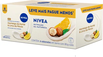 Nivea Sabonete Vegetal Nutrição da Natureza Manteiga de Karité & Lima da Pérsia 80g (6 un.) - Limpeza Delicada, Banho, Pele Má - Melhor Preço