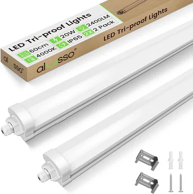 ALUSSO LED Feuchtraumleuchte 60 cm, 20 W, 2400 lm, IP65 wasserdicht, für Bad und Werkstatt