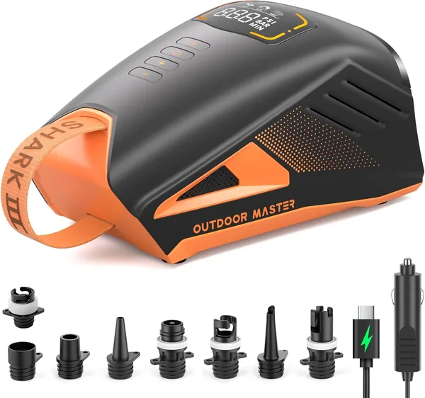OutdoorMaster Shark 3 Elektrische SUP Pompen met Batterij, 12 V/15.8 V DC en Type-C Ingang, 8 x Inflateringsboot Nevels, 20 PSI