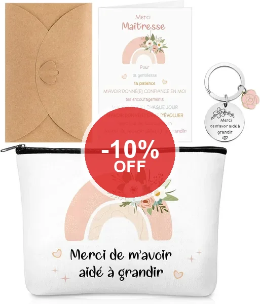 Xuniea 4 Pièces Ensemble de Remerciements pour Enseignant : Sac à Maquillage, Porte-Clé et Carte Arc-en-Ciel avec Enveloppe pour la Fin d'Année Scolaire