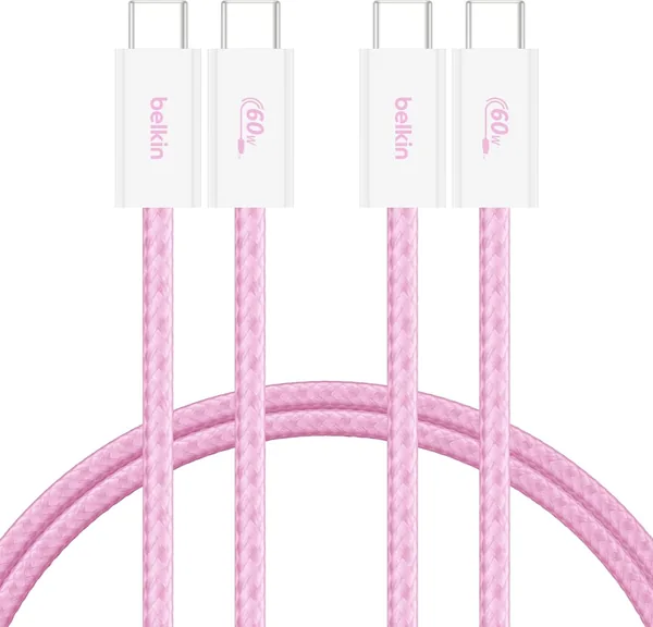 Belkin 2-Pack USB-C to USB-C Cable 5ft - Fast Charging, Soft Braided Cord for iPhone, Galaxy & More - 40% Off