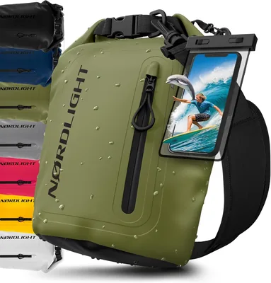Borsa impermeabile Nordlight + Custodia per telefono cellulare + Chiusura a rullo, Impugnatura a spalla | Zaino impermeabile per attività all'aperto | Mare