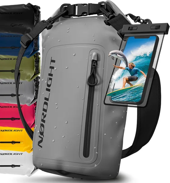 Nordlight Droogzak Waterdicht Tas met Telefoonhoes + Roltop, Schouderband | Waterdichte Rugzak