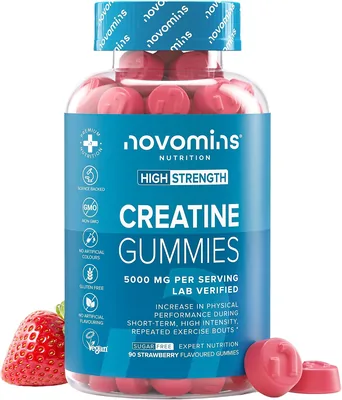 Creatine Żelki, 5000 mg Creatine Monohydraat, Bez Cukru, 60 Sztuk, Novomins | Z witaminami i minerałami