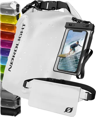 Sac étanche Dry Bag avec pochette imperméable pour téléphone et sac de hanche - (5L, Blanc) Sac à dos étanche IPX8 avec fermeture par rouleau | Natation