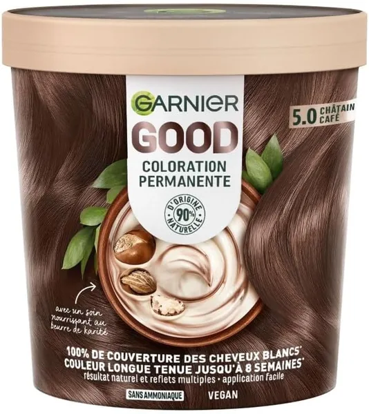 Garnier - Coloration permanente - Formule sans ammoniac - 90 % d'ingrédients naturels et formule végétalienne - Beurre de karité - 100 % cheveux blancs