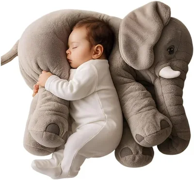 Almohada de Elefante Bluelander, Gris, Suave y Cómoda, Tela Felpa, Gran Tamaño 60 cm