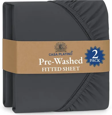 Fitted Sheet Double 135x190 Charcoal 2 Pack