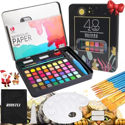 RUISTLI Acuarelas Profesionales, Kit de 48 Colores con Pinceles