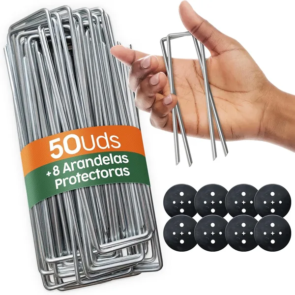PORTENTUM Artificial Grass Staples 50 pcs + 8 Washers
